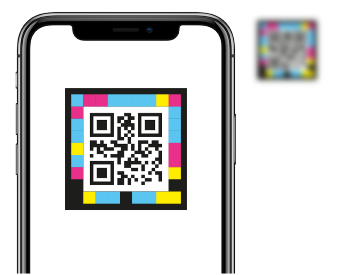Smartphone-Bildschirm scannt einen völlig unscharfen Zugänglichen NaviLens-QR-Code
