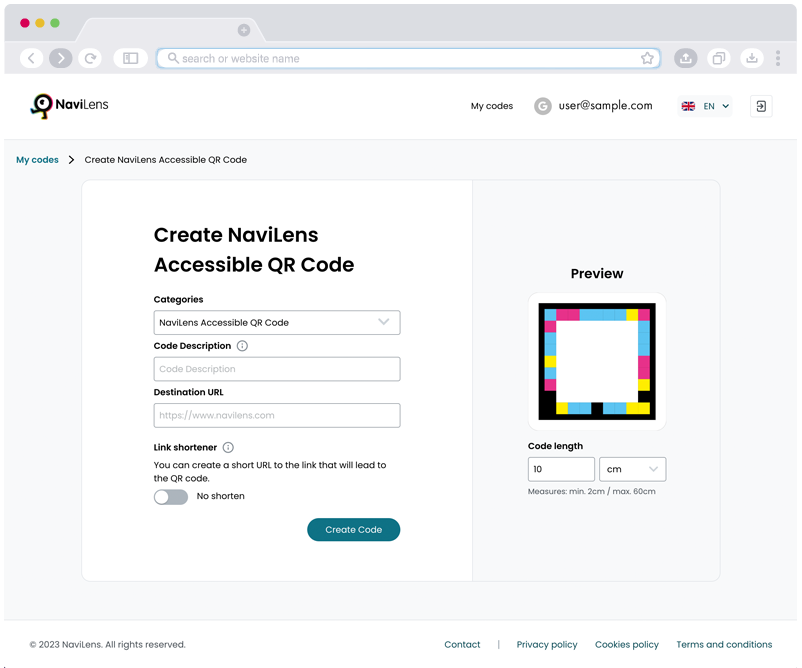 
NaviLens Accessible QR Code Creation Panel Interface 