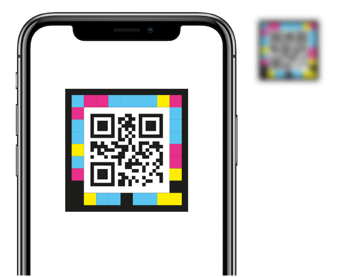Smartphone escaneando un Código QR Accesible NaviLens completamente desenfocado