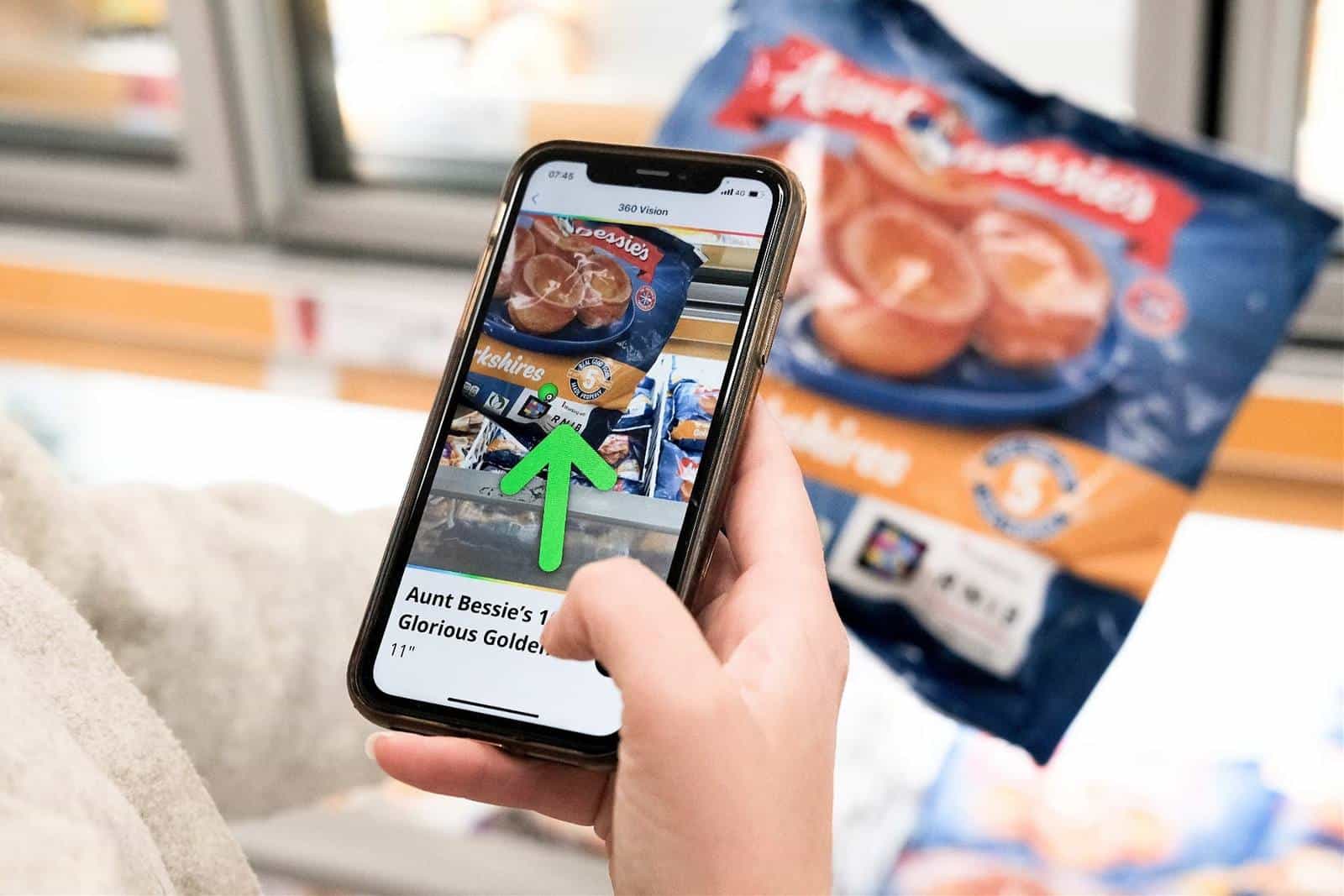 Aunt Bessie's × RNIB — Green arrow pointing at the Yorkshires