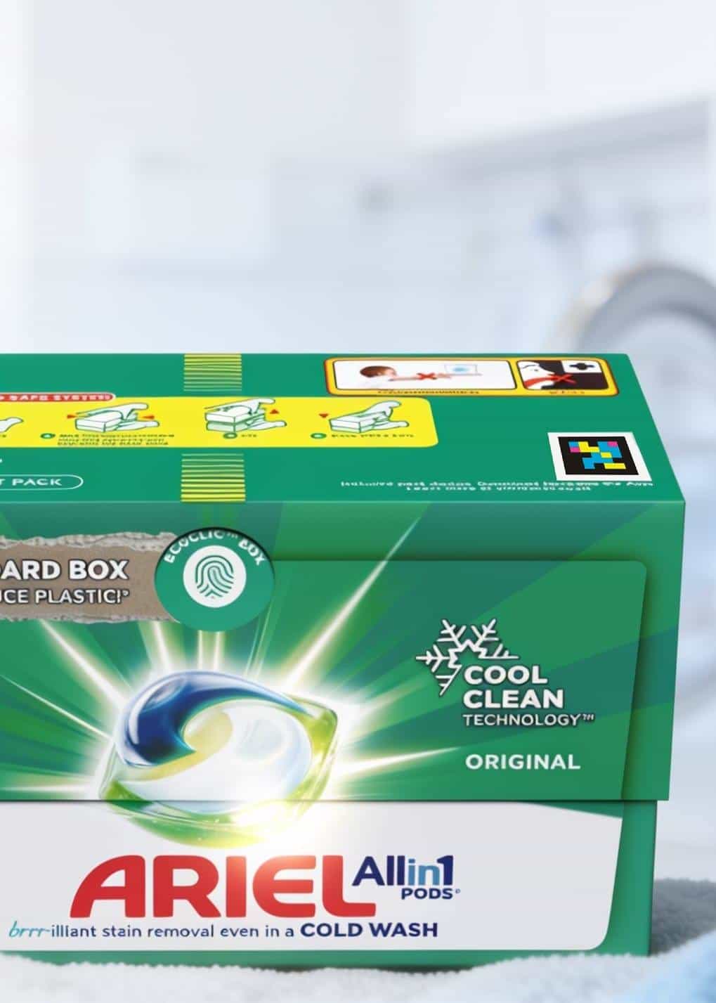 Ariel All-in-1 Pods · Ecoclic packaging with accessible NaviLens code