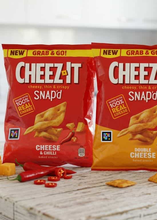 Cheez-It Snap'd · Double Cheese packaging with accessible NaviLens code