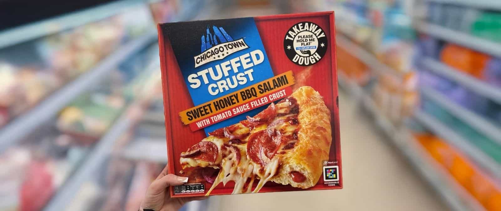 Chicago Town Original Deep Dish Pepperoni boxes with a NaviLens code printed on the front for blind and low-vision shoppers.