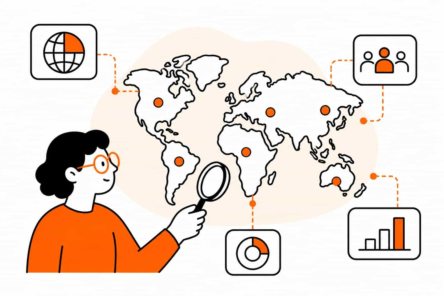 データポイント付きのスタイライズされた世界地図