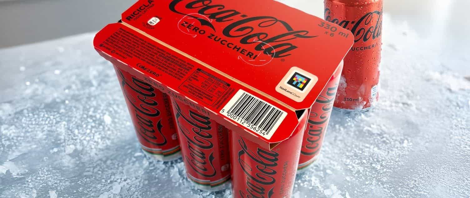 Festive 30-can multipack of Coca-Cola Zero Sugar with a NaviLens code printed on it.