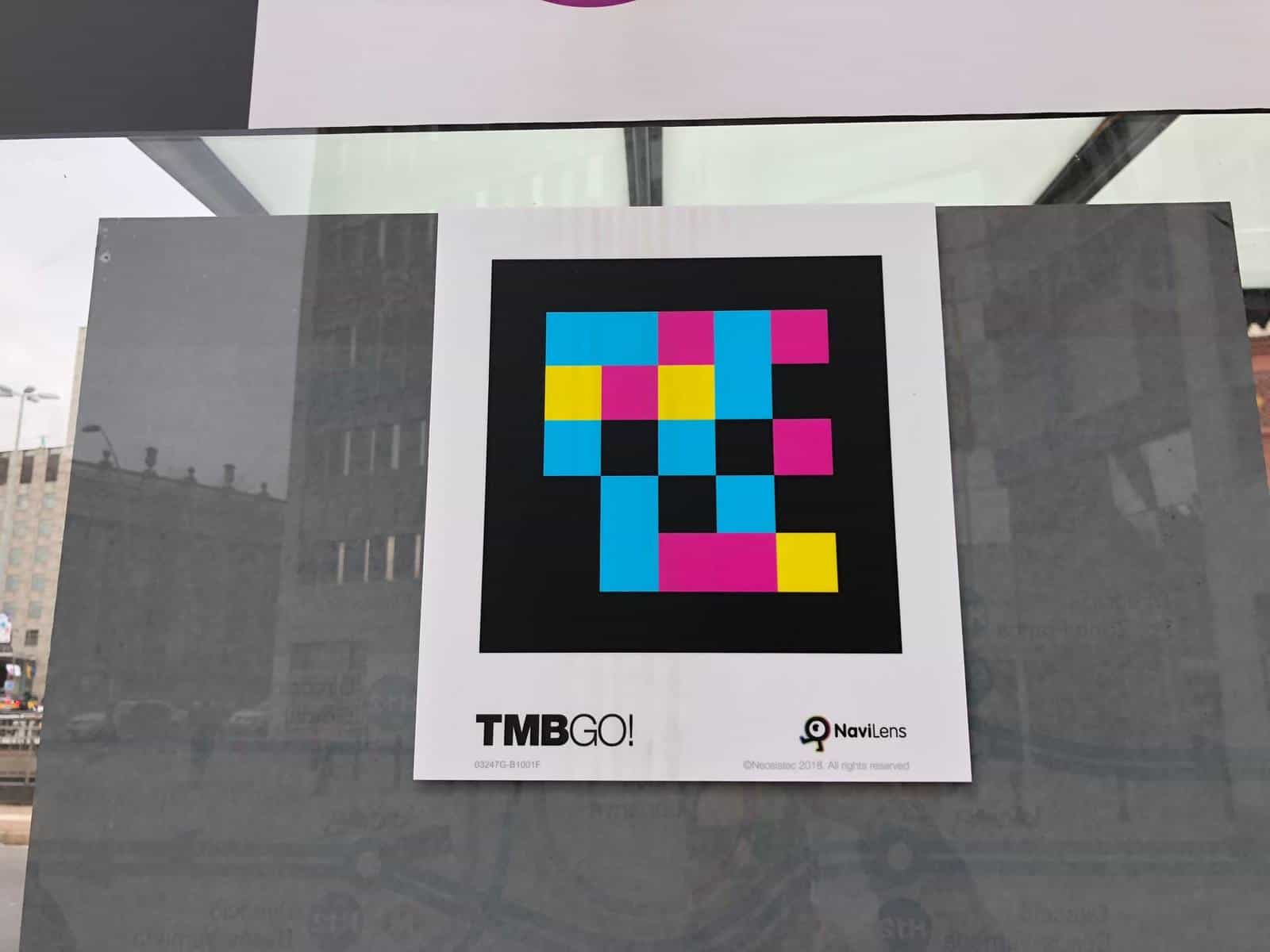 Close-up of a NaviLens code printed on urban signage
