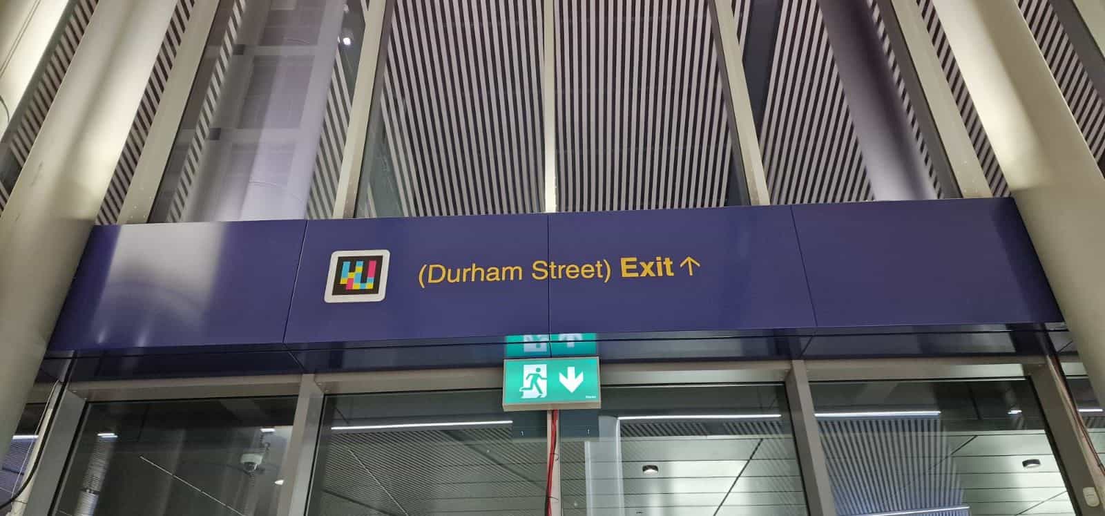Belfast Grand Central — Durham Street Exit with NaviLens code