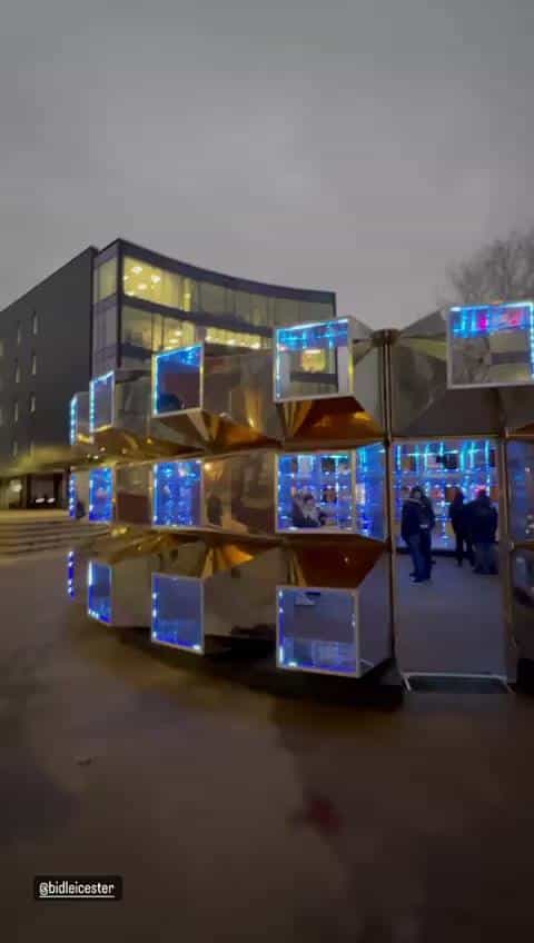 Emergence (Leicester) — Mirrored cubes with blue LEDs