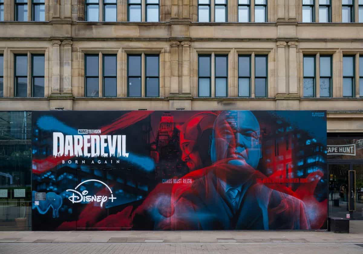 Disney+ × RNIB · Daredevil — Mural sobre la fachada del Corn Exchange