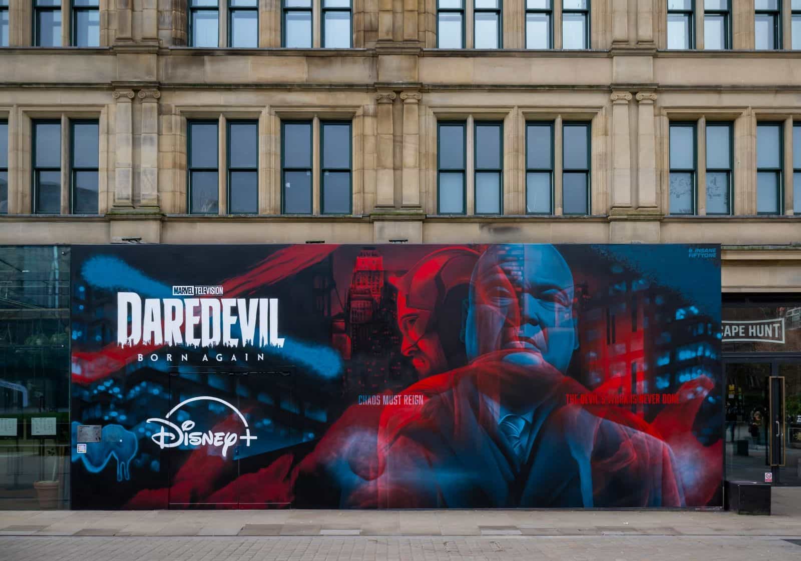 Disney+ × RNIB · Daredevil — Murale sulla facciata del Corn Exchange