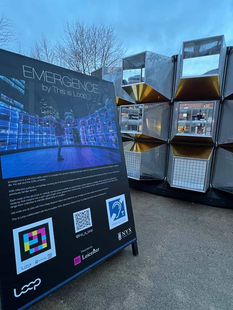 Emergence (Leicester) — Panel next to the mirrored cube installation