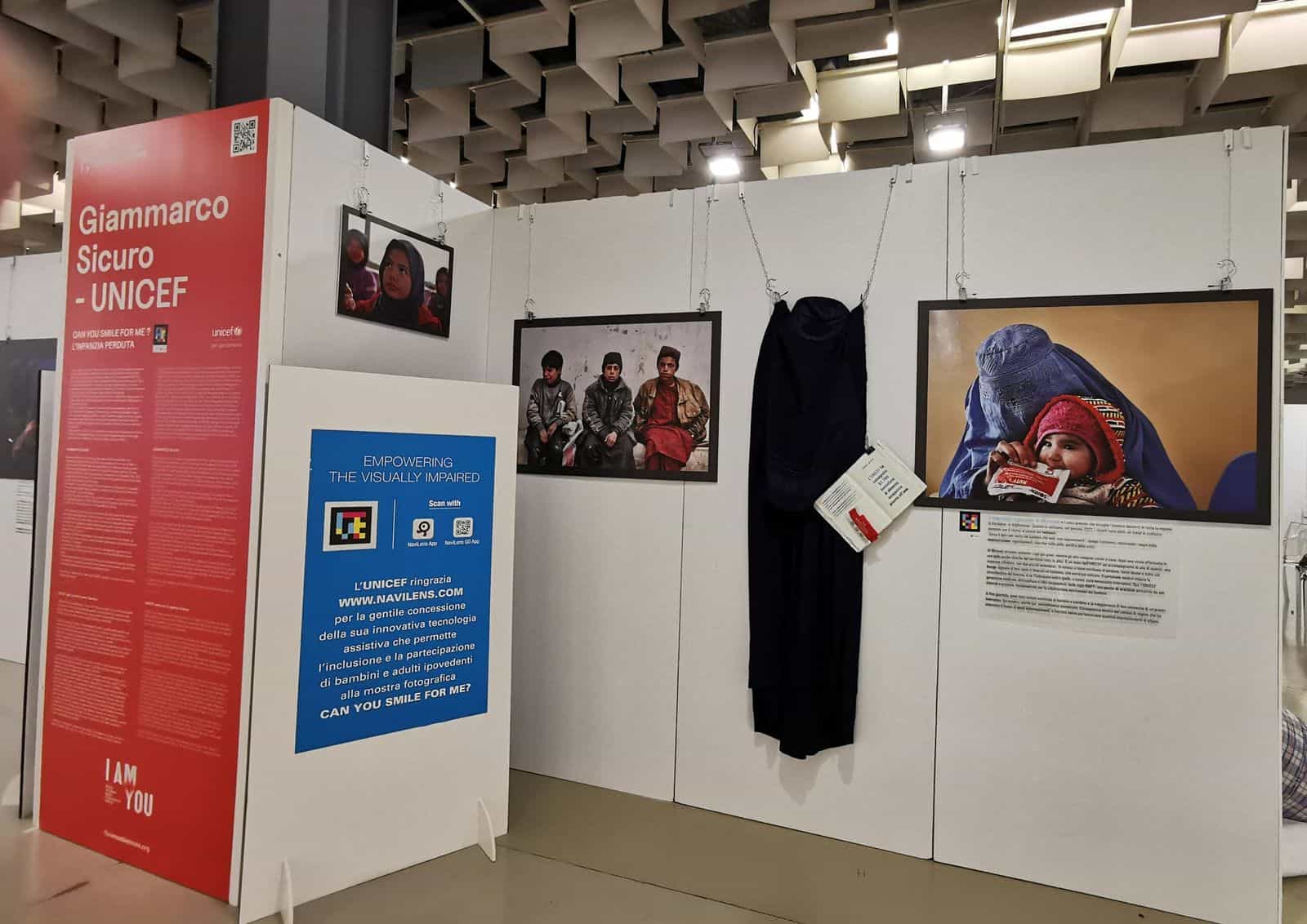 View of the exhibition at Fortezza da Basso with NaviLens codes next to the captions